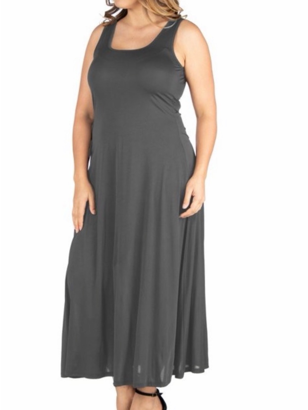 24seven Comfort Apparel Women's 2X Gray Scoop Neck Tank A-Line Maxi Dress NWT